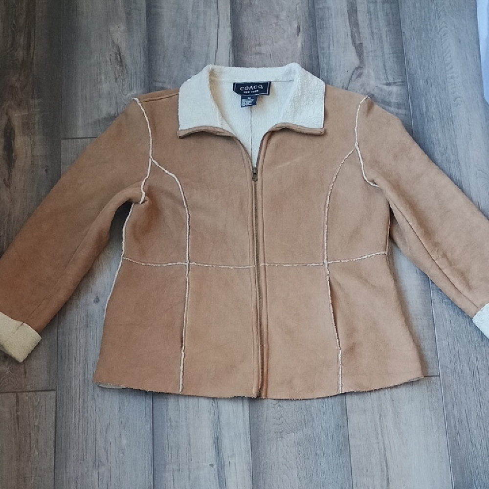 COACO NEW YORK Suede Cozy Tan Teddy Jacket with Cream Accents